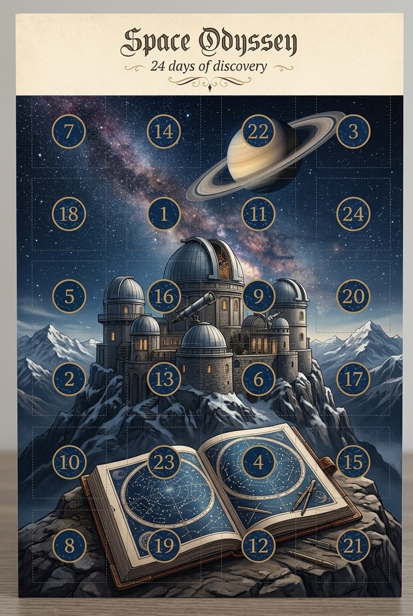 Illustrative Space Odyssey portrait advent calendar concept for older children and teenagers